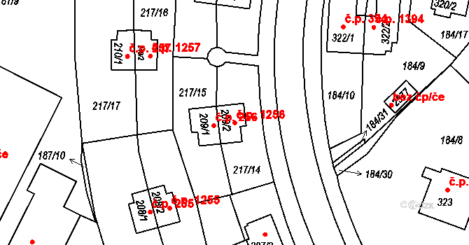 Sezimovo Ústí 1256 na parcele st. 209/2 v KÚ Sezimovo Ústí, Katastrální mapa