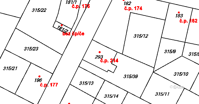 Čáslavice 214 na parcele st. 293 v KÚ Čáslavice, Katastrální mapa