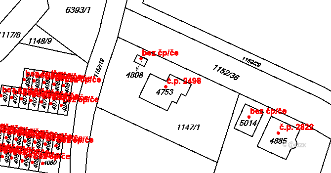 Rožnov pod Radhoštěm 2498 na parcele st. 4753 v KÚ Rožnov pod Radhoštěm, Katastrální mapa