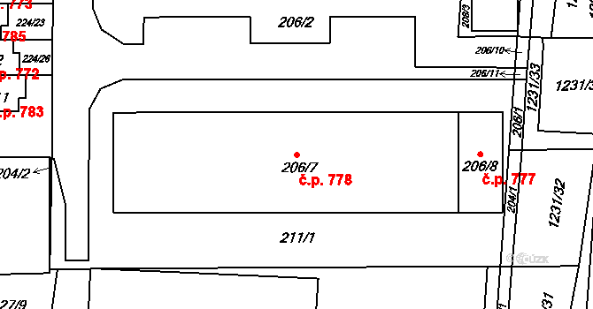 Bohunice 778, Brno na parcele st. 206/7 v KÚ Bohunice, Katastrální mapa