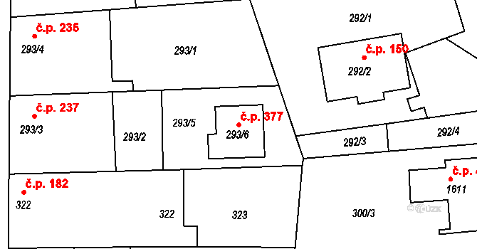 Mochov 377 na parcele st. 293/6 v KÚ Mochov, Katastrální mapa