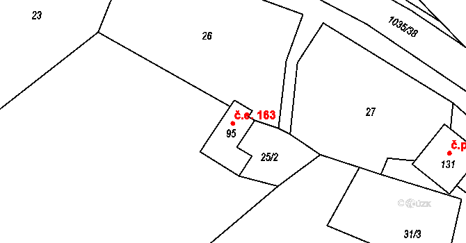 Vraclávek 163, Hošťálkovy na parcele st. 95 v KÚ Vraclávek, Katastrální mapa