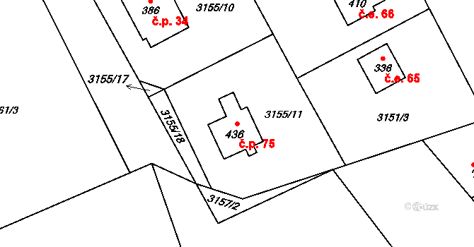 Podělusy 75, Týnec nad Sázavou na parcele st. 436 v KÚ Podělusy, Katastrální mapa