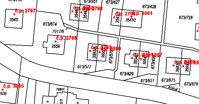 Zlín 6559 na parcele st. 3555/2 v KÚ Zlín, Katastrální mapa