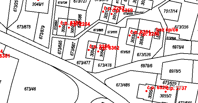 Zlín 6362 na parcele st. 3054/2 v KÚ Zlín, Katastrální mapa