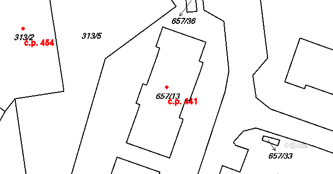 Pokratice 441, Litoměřice na parcele st. 657/13 v KÚ Pokratice, Katastrální mapa