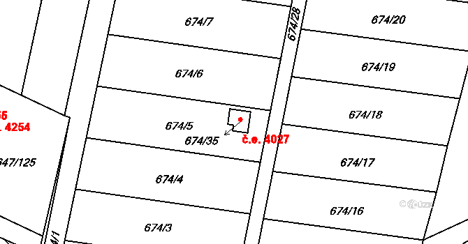 Oblekovice 4027, Znojmo na parcele st. 674/35 v KÚ Oblekovice, Katastrální mapa
