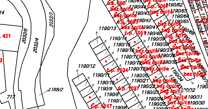 Bechyně 1023 na parcele st. 1190/15 v KÚ Bechyně, Katastrální mapa