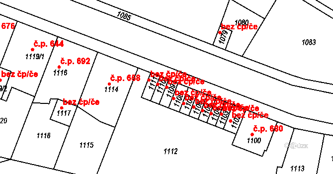 Kladno 38596016 na parcele st. 1109 v KÚ Motyčín, Katastrální mapa