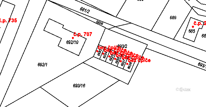 Vřesina 38955016 na parcele st. 693/4 v KÚ Vřesina u Bílovce, Katastrální mapa
