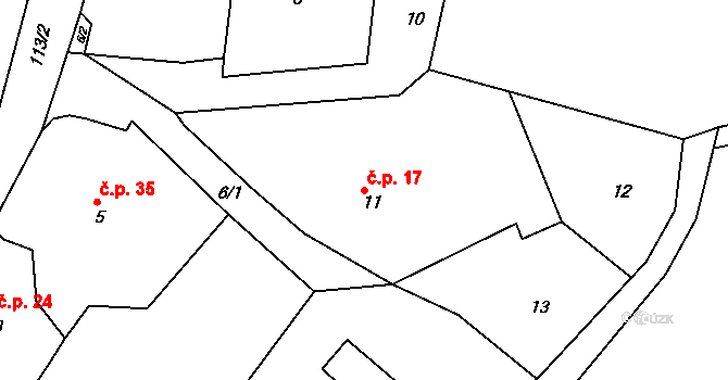 Vítová 17, Fryšták na parcele st. 11 v KÚ Vítová, Katastrální mapa