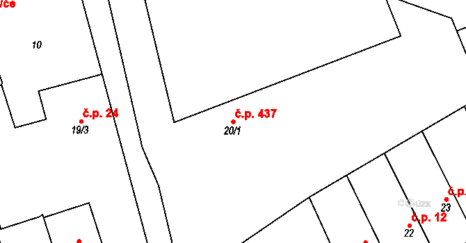 Mratín 437 na parcele st. 20/1 v KÚ Mratín, Katastrální mapa