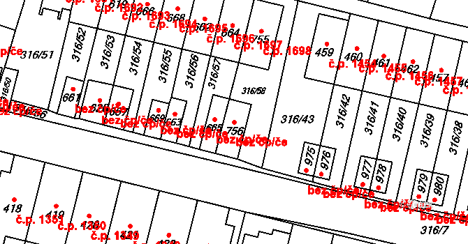 Hradec Králové 40273016 na parcele st. 756 v KÚ Kluky, Katastrální mapa