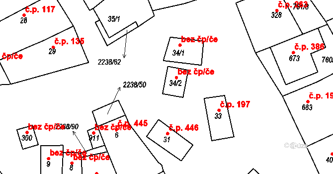 Vrbice 41390016 na parcele st. 34/2 v KÚ Vrbice u Velkých Pavlovic, Katastrální mapa