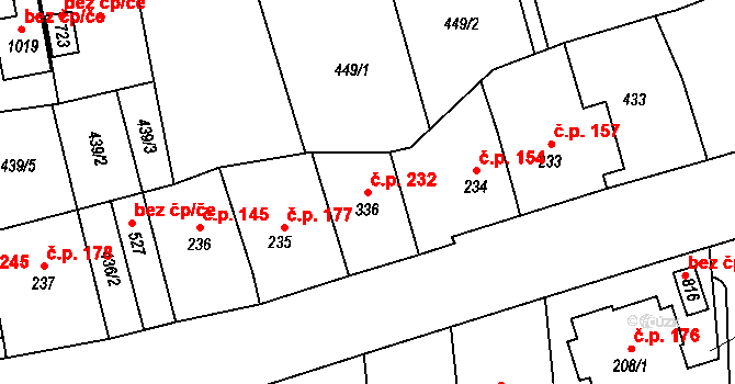 Prštné 232, Zlín na parcele st. 336 v KÚ Prštné, Katastrální mapa
