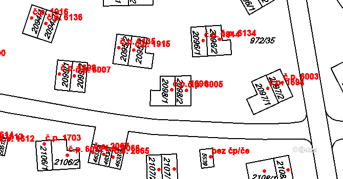 Zlín 1696 na parcele st. 2098/1 v KÚ Zlín, Katastrální mapa