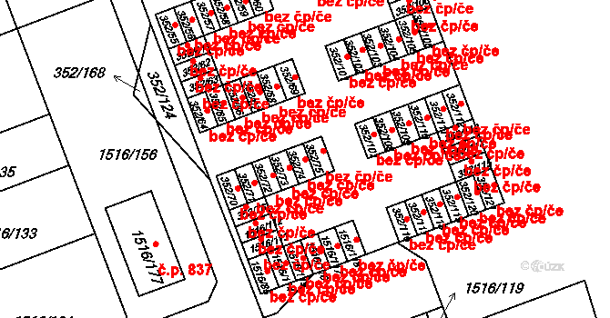 Březnice 42281016 na parcele st. 352/74 v KÚ Březnice, Katastrální mapa