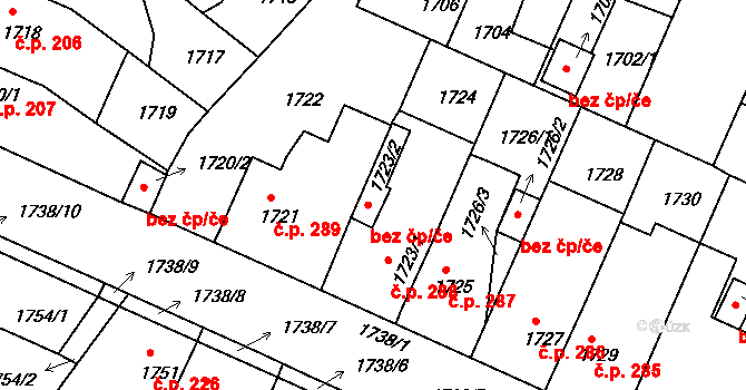 Veselí nad Lužnicí 43392016 na parcele st. 1723/2 v KÚ Veselí nad Lužnicí, Katastrální mapa