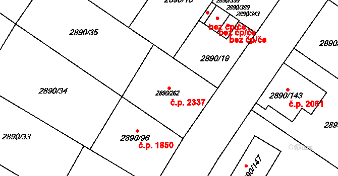 Předměstí 2337, Opava na parcele st. 2890/262 v KÚ Opava-Předměstí, Katastrální mapa