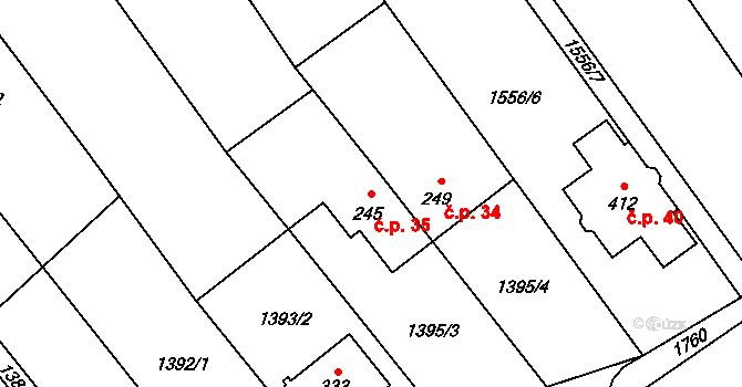 Josefovice 35, Hrabyně na parcele st. 245 v KÚ Hrabyně, Katastrální mapa