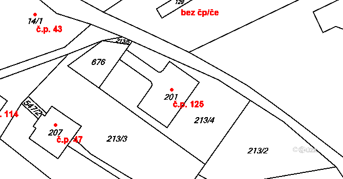Štikov 125, Nová Paka na parcele st. 201 v KÚ Štikov, Katastrální mapa
