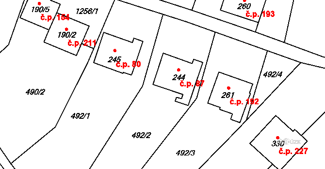 Košíky 87 na parcele st. 244 v KÚ Košíky, Katastrální mapa
