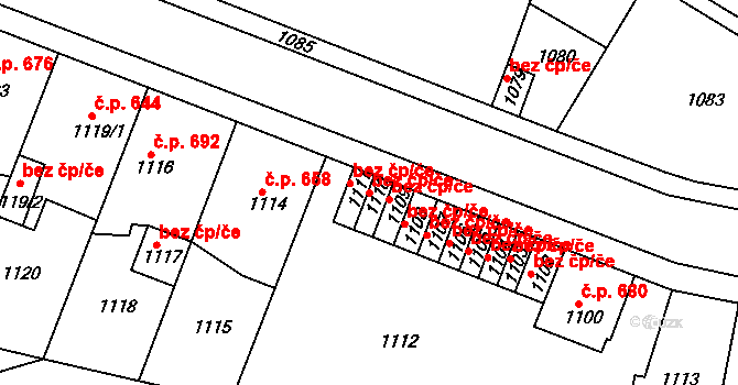 Kladno 49543016 na parcele st. 1110 v KÚ Motyčín, Katastrální mapa