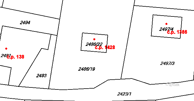 Lutyně 1428, Orlová na parcele st. 2486/22 v KÚ Horní Lutyně, Katastrální mapa