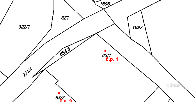 Tři Bubny 1, Orel na parcele st. 63/1 v KÚ Orel, Katastrální mapa