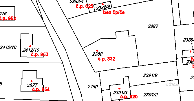 Protivín 332 na parcele st. 2388 v KÚ Protivín, Katastrální mapa