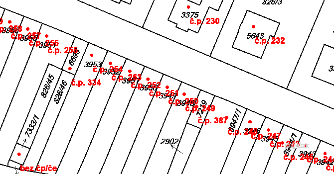 Václavské Předměstí 250, Písek na parcele st. 3949 v KÚ Písek, Katastrální mapa