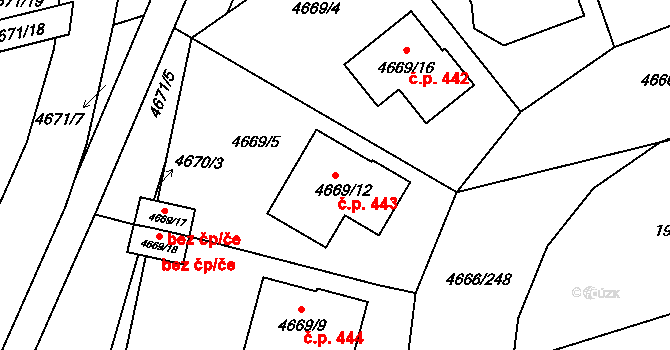 Pražské Předměstí 443, Vysoké Mýto na parcele st. 4669/12 v KÚ Vysoké Mýto, Katastrální mapa