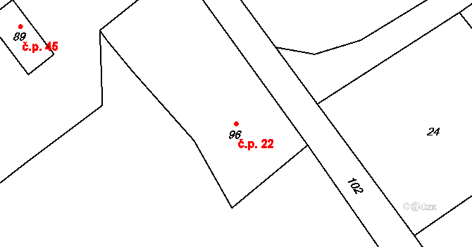 Mistřovice 22, Český Těšín na parcele st. 96 v KÚ Mistřovice, Katastrální mapa