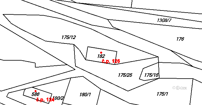 Čisovice 126 na parcele st. 182 v KÚ Čisovice, Katastrální mapa