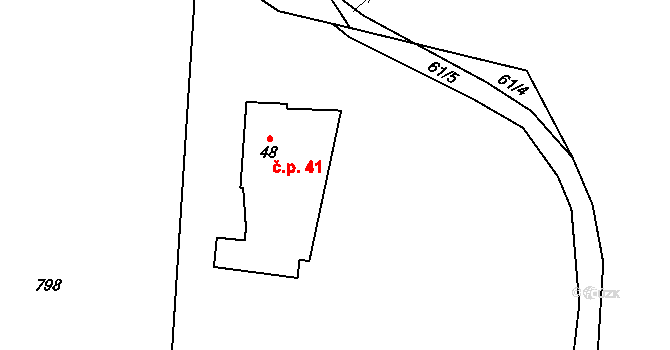 Mohelnice 41 na parcele st. 48 v KÚ Mohelnice u Nepomuka, Katastrální mapa
