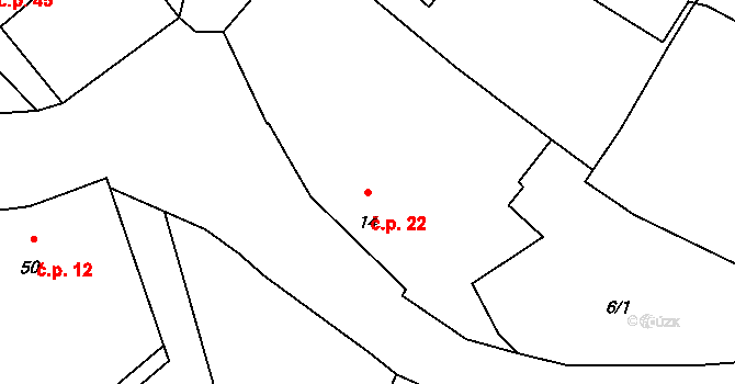 Únětice 22 na parcele st. 14 v KÚ Únětice u Blovic, Katastrální mapa