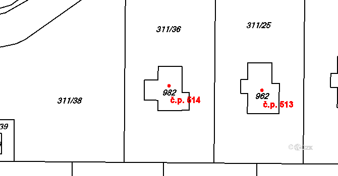 Podhůří 514, Vrchlabí na parcele st. 982 v KÚ Podhůří-Harta, Katastrální mapa