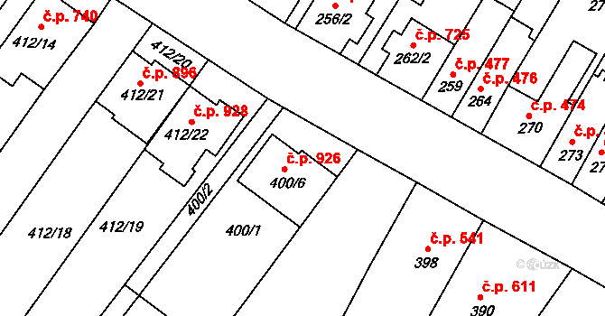 Tuřany 926, Brno na parcele st. 400/6 v KÚ Tuřany, Katastrální mapa