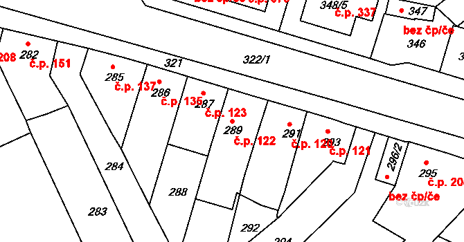 Jestřebí 122, Rájec-Jestřebí na parcele st. 289 v KÚ Jestřebí, Katastrální mapa