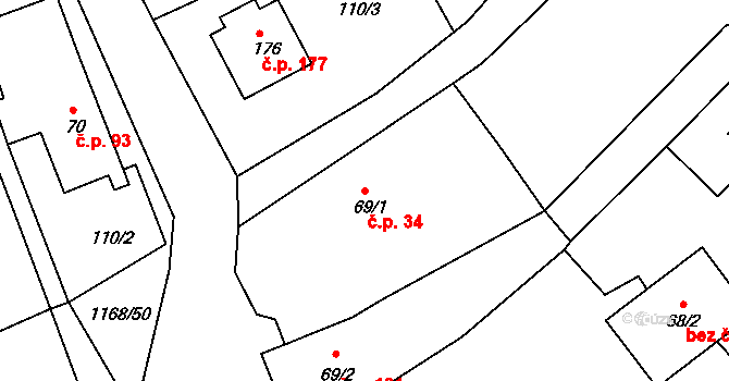 Chromeč 34 na parcele st. 69/1 v KÚ Chromeč, Katastrální mapa