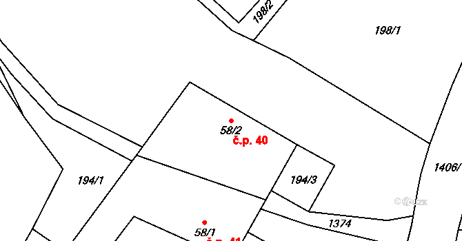 Heřmanice u Oder 40 na parcele st. 58/2 v KÚ Heřmanice u Oder, Katastrální mapa