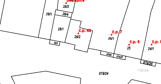 Zderaz 42, Kolešovice na parcele st. 26/2 v KÚ Zderaz u Kolešovic, Katastrální mapa