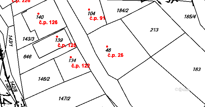 Krušovice 26 na parcele st. 46 v KÚ Krušovice, Katastrální mapa