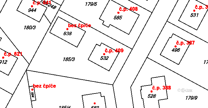 Lány 409 na parcele st. 532 v KÚ Lány, Katastrální mapa