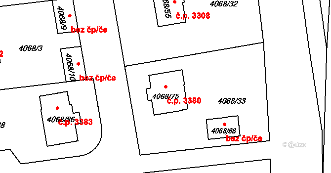 Česká Lípa 3380 na parcele st. 4068/75 v KÚ Česká Lípa, Katastrální mapa