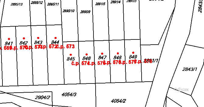 Kryry 576 na parcele st. 847 v KÚ Kryry, Katastrální mapa
