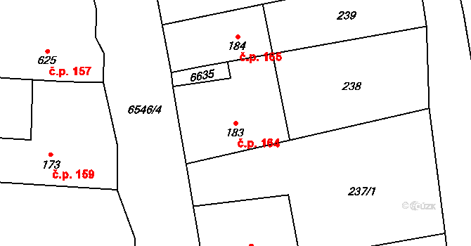 Habry 164 na parcele st. 183 v KÚ Habry, Katastrální mapa