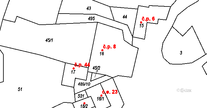 Chyška 8, Úsobí na parcele st. 16 v KÚ Chyška, Katastrální mapa