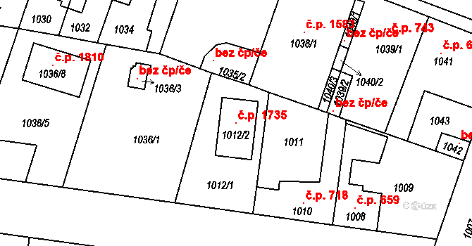 Švermov 1735, Kladno na parcele st. 1012/2 v KÚ Motyčín, Katastrální mapa