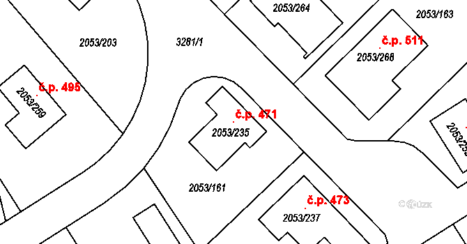 Strkov 471, Planá nad Lužnicí na parcele st. 2053/235 v KÚ Planá nad Lužnicí, Katastrální mapa
